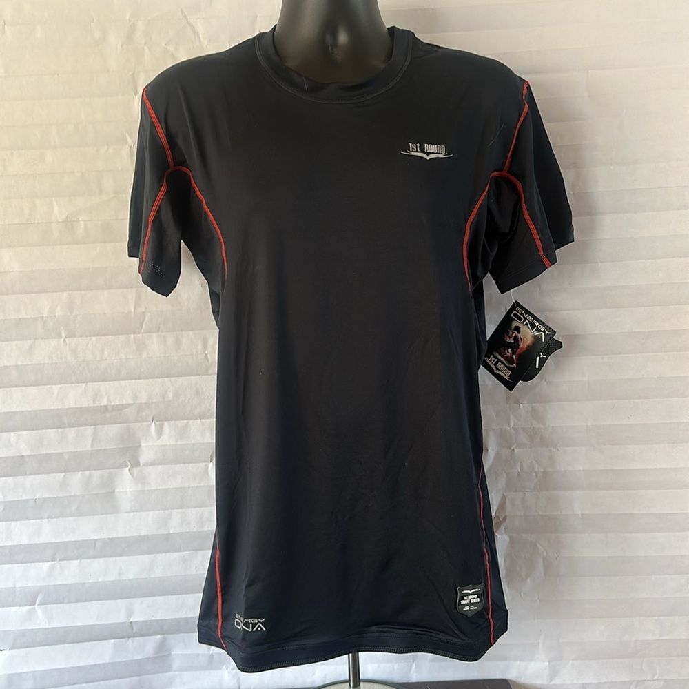 1st Round Workout Shirt Xxl Black Red Short Sleeve Athletic Gym Tee